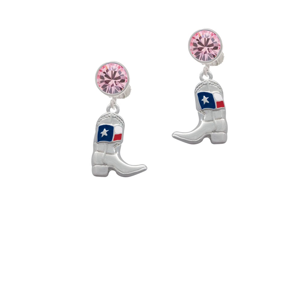 Cowboy Boot with Texas Flag Crystal Clip On Earrings Image 1