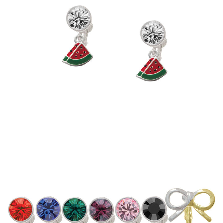 Mini Enamel Watermelon Slice Crystal Clip On Earrings Image 1