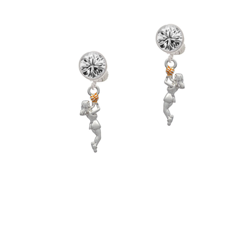 Basketball Player Girl Crystal Clip On Earrings Image 2