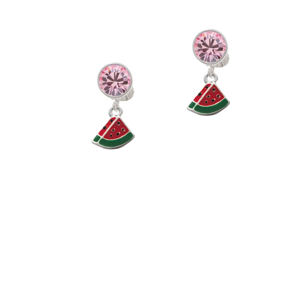 Mini Enamel Watermelon Slice Crystal Clip On Earrings Image 4