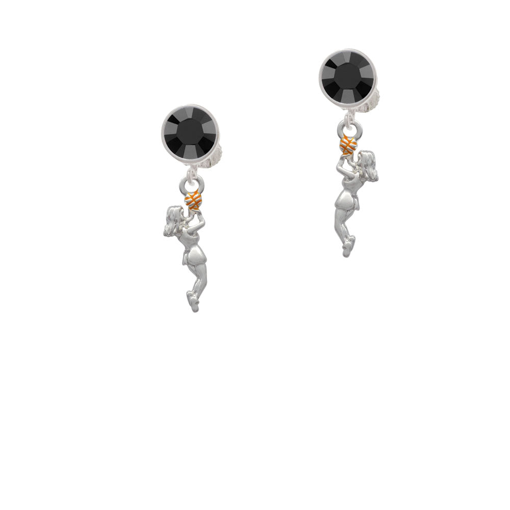 Basketball Player Girl Crystal Clip On Earrings Image 3