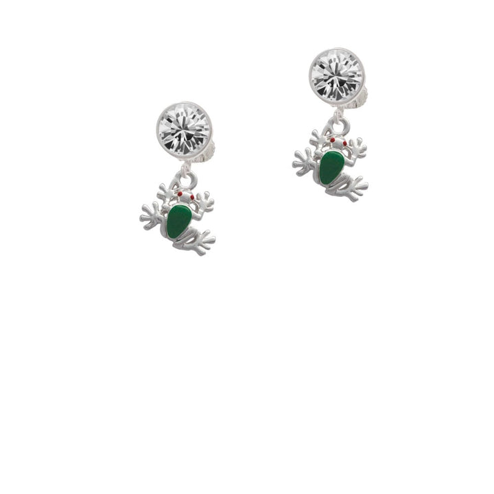 Mini Green Tree Frog Crystal Clip On Earrings Image 2