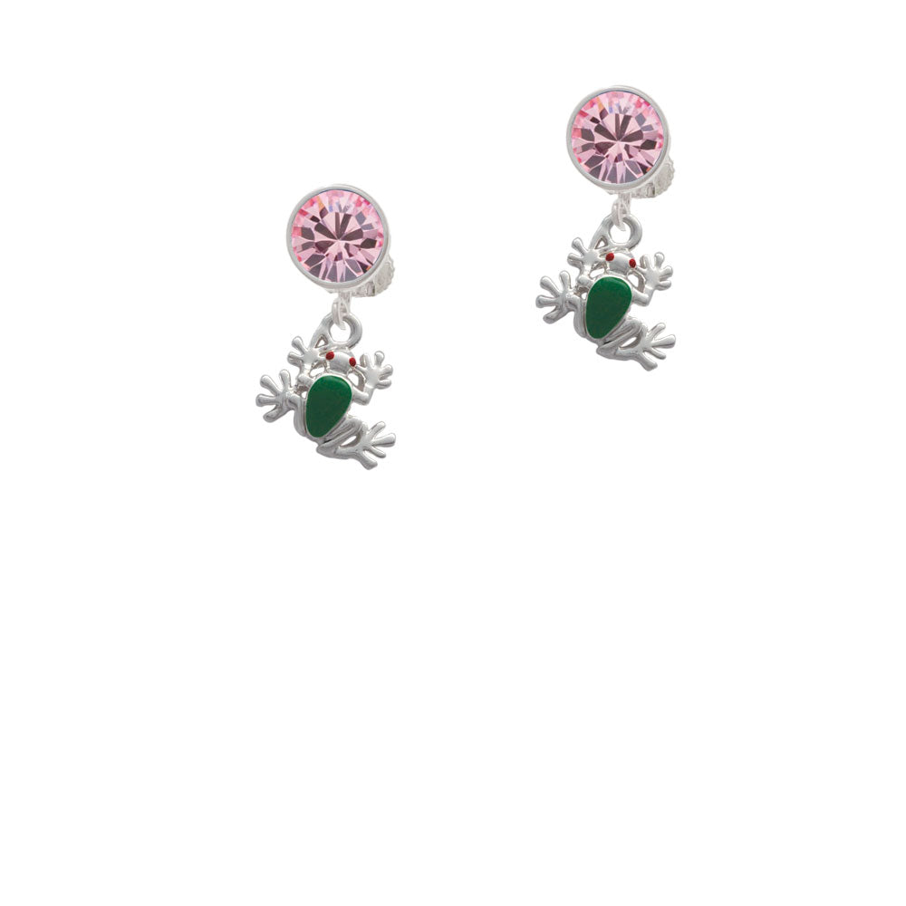 Mini Green Tree Frog Crystal Clip On Earrings Image 4