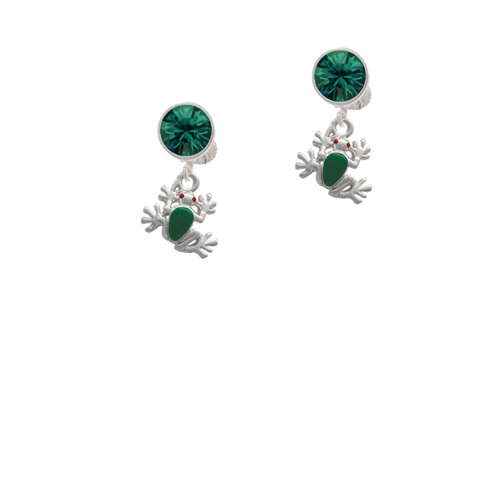 Mini Green Tree Frog Crystal Clip On Earrings Image 6