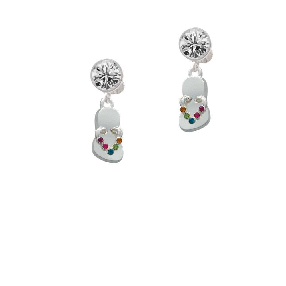 Multicolored Crystal Flip Flop Crystal Clip On Earrings Image 2