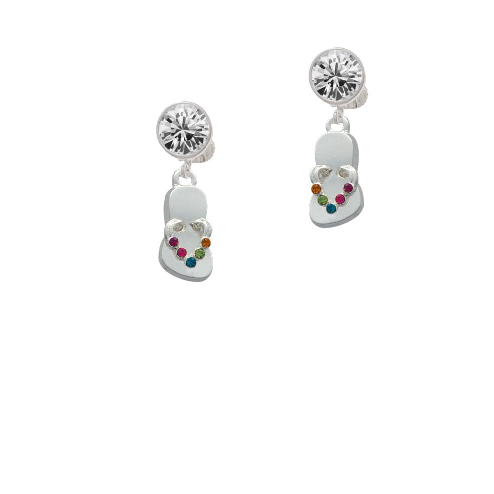 Multicolored Crystal Flip Flop Crystal Clip On Earrings Image 1