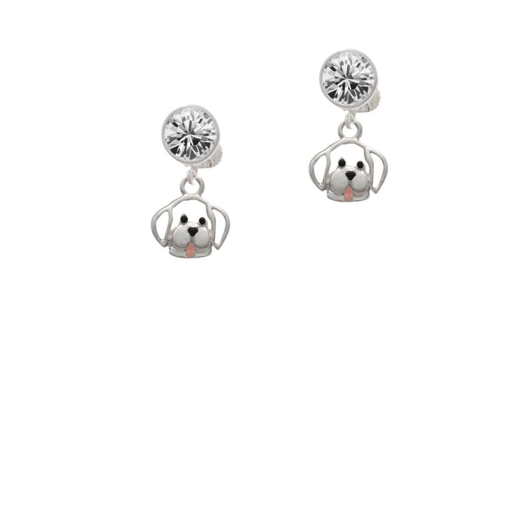 Small Outline Dog Face Crystal Clip On Earrings Image 2