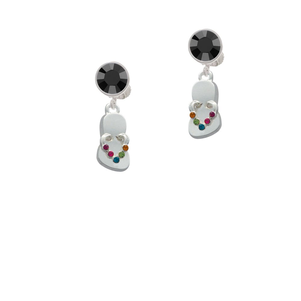 Multicolored Crystal Flip Flop Crystal Clip On Earrings Image 3