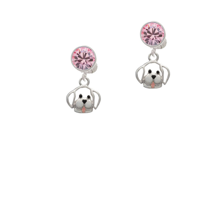 Small Outline Dog Face Crystal Clip On Earrings Image 4