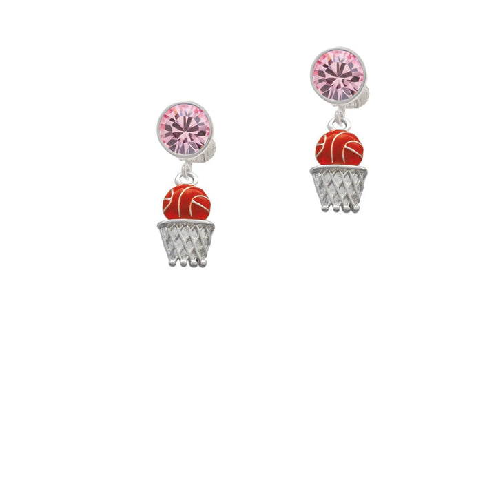 Basketball - Over Hoop Crystal Clip On Earrings Image 4