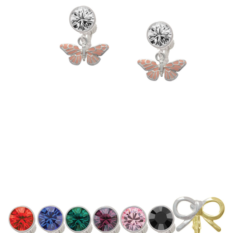 Small Pink Butterfly Crystal Clip On Earrings Image 1