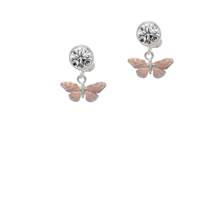 Small Pink Butterfly Crystal Clip On Earrings Image 2