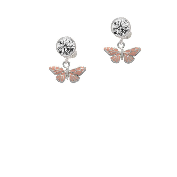 Small Pink Butterfly Crystal Clip On Earrings Image 1