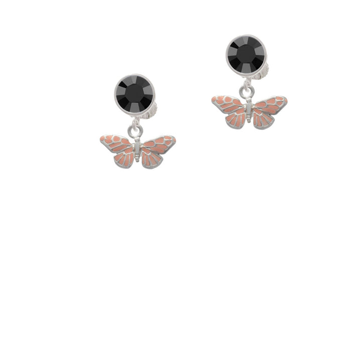 Small Pink Butterfly Crystal Clip On Earrings Image 3