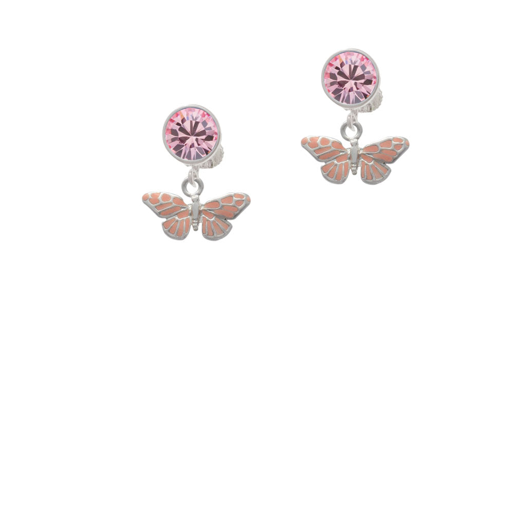 Small Pink Butterfly Crystal Clip On Earrings Image 4