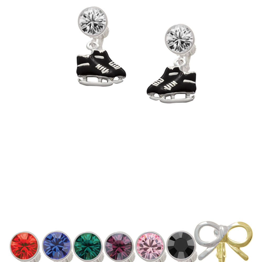 Black Ice Skates Crystal Clip On Earrings Image 1