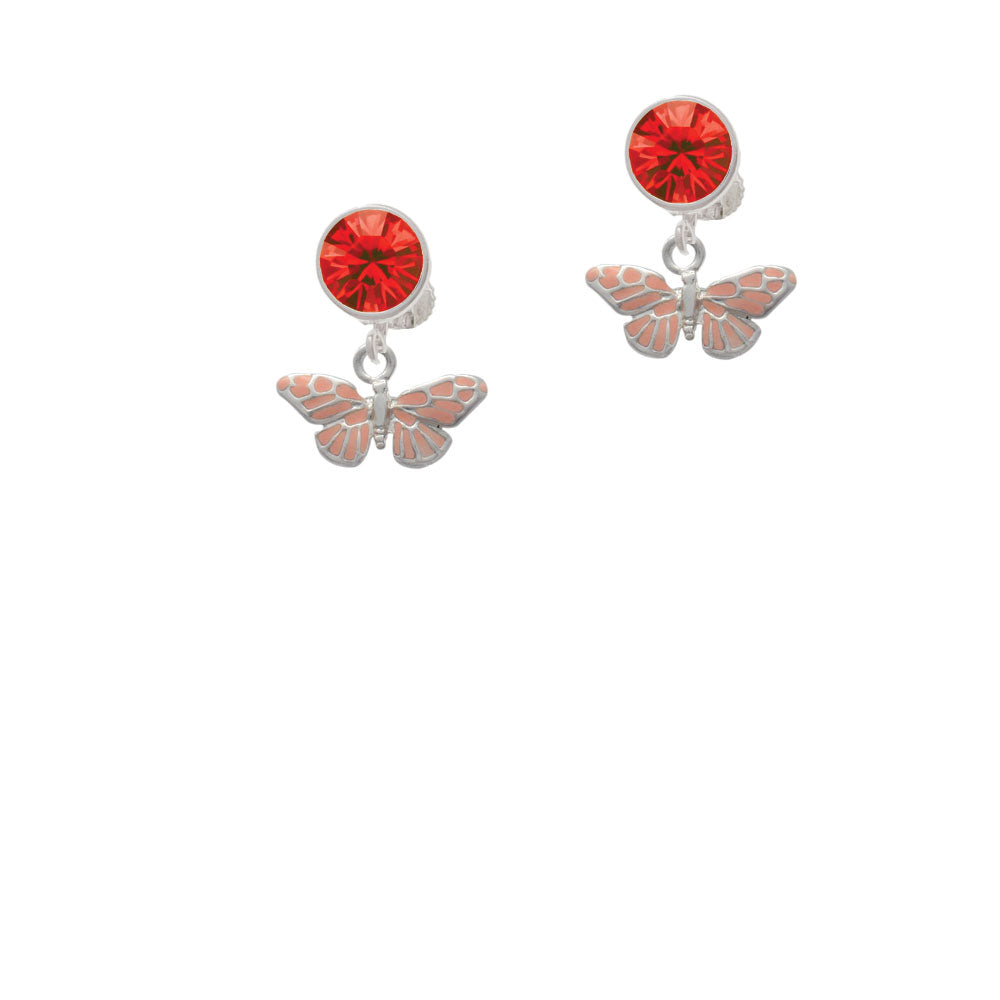 Small Pink Butterfly Crystal Clip On Earrings Image 4