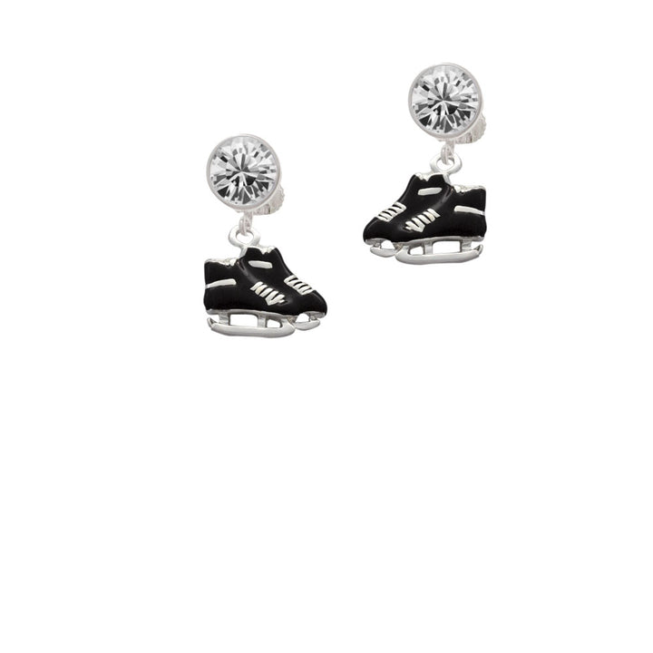 Black Ice Skates Crystal Clip On Earrings Image 2