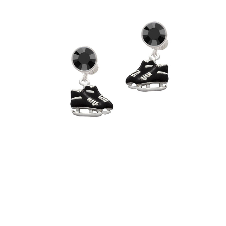 Black Ice Skates Crystal Clip On Earrings Image 3