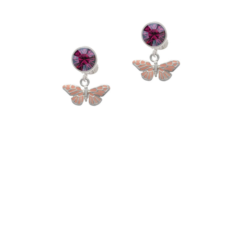 Small Pink Butterfly Crystal Clip On Earrings Image 8