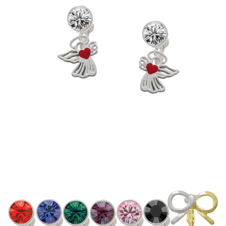 Lined Angel with Red Heart Crystal Clip On Earrings Image 1