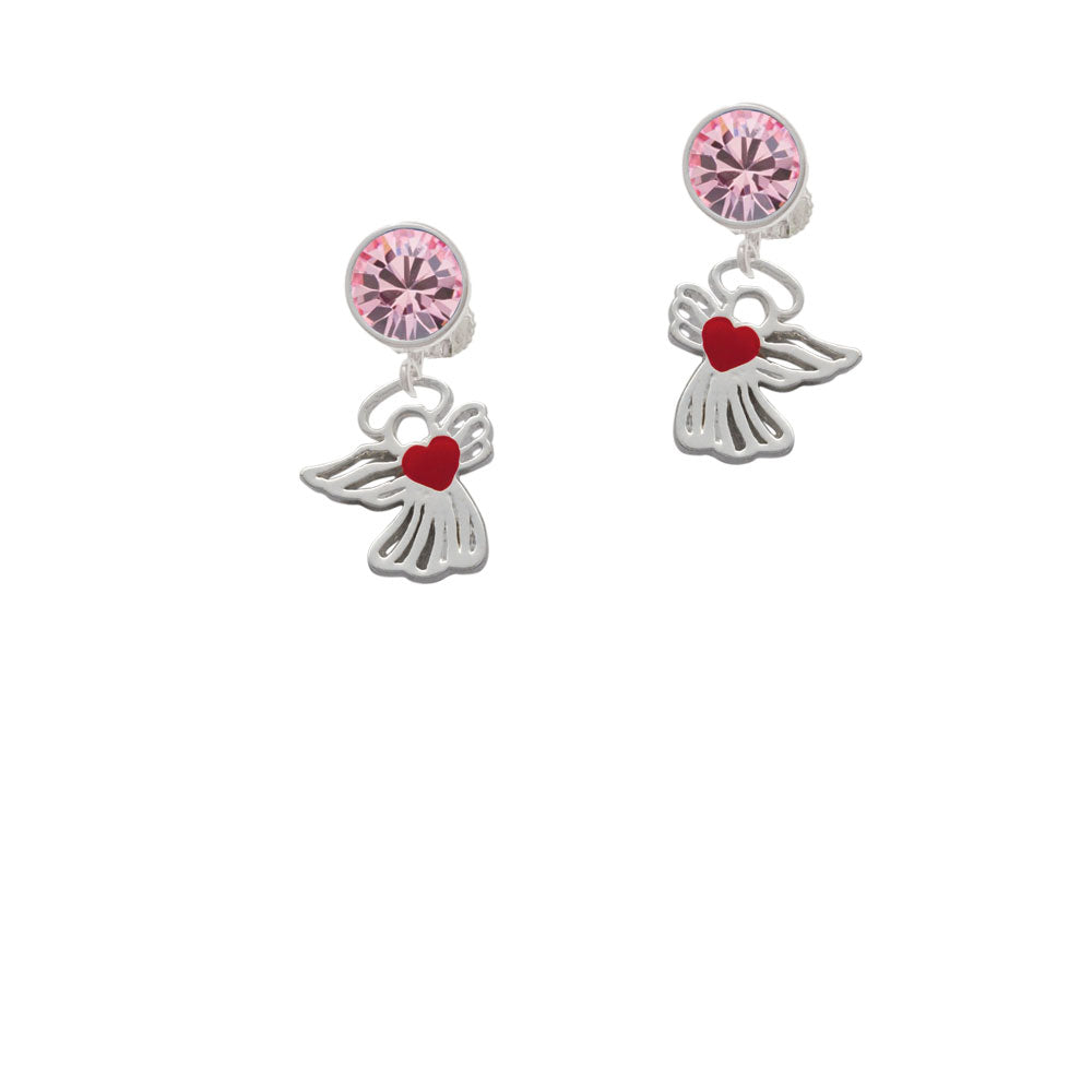 Lined Angel with Red Heart Crystal Clip On Earrings Image 4