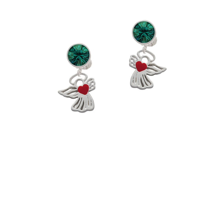 Lined Angel with Red Heart Crystal Clip On Earrings Image 6