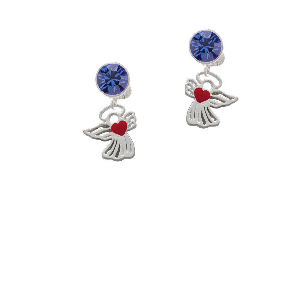 Lined Angel with Red Heart Crystal Clip On Earrings Image 7