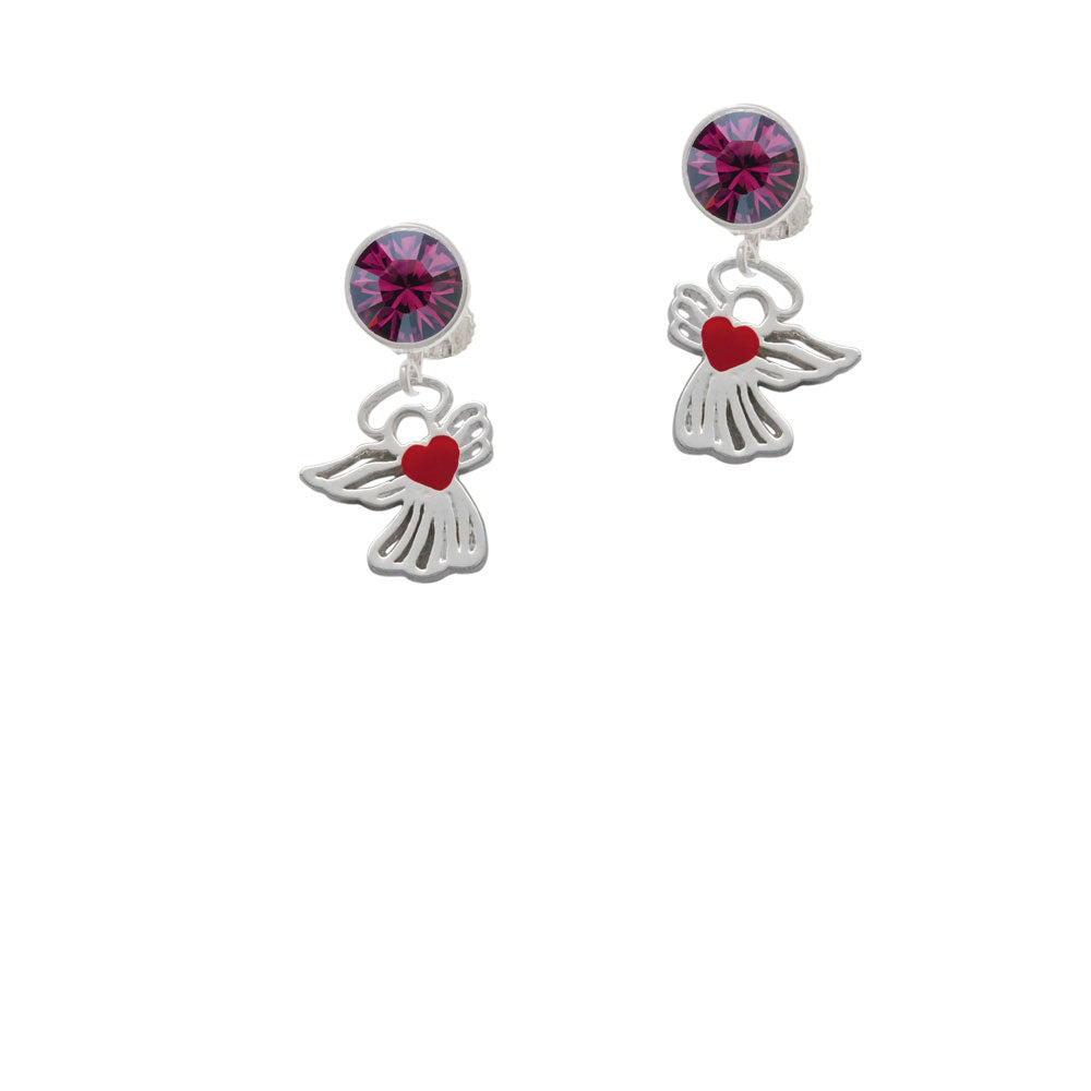 Lined Angel with Red Heart Crystal Clip On Earrings Image 8