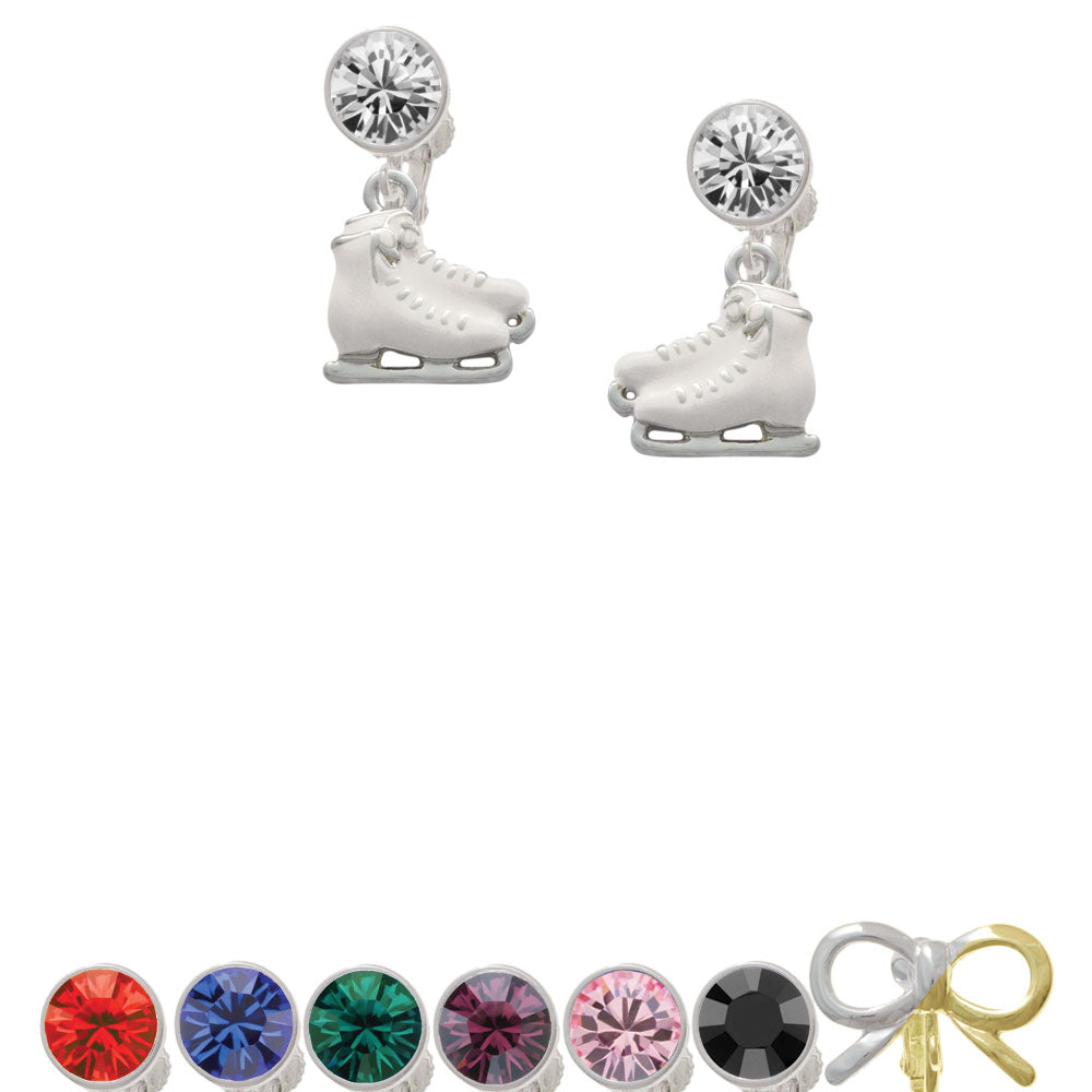 White Ice Skates Crystal Clip On Earrings Image 1