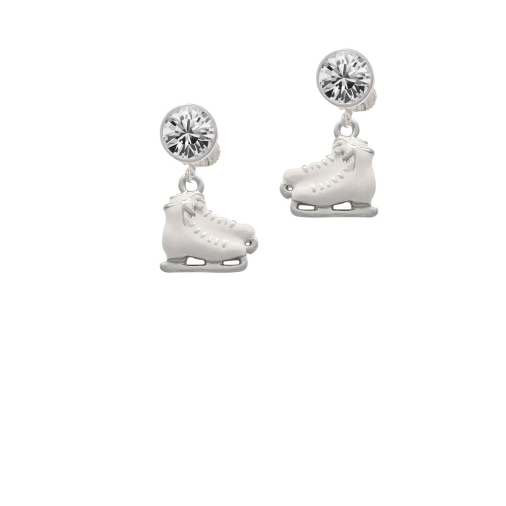 White Ice Skates Crystal Clip On Earrings Image 2