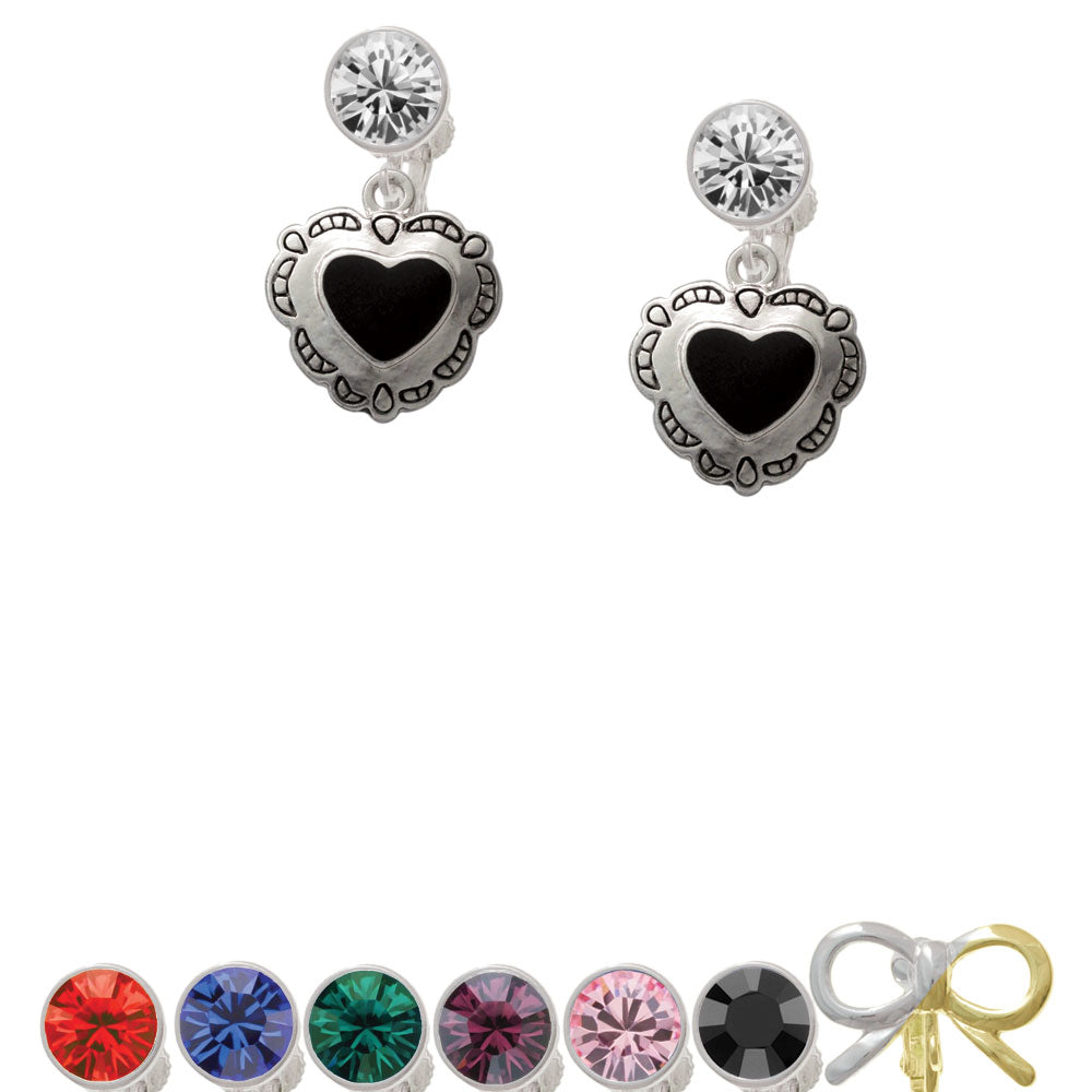 Black Concho Heart Crystal Clip On Earrings Image 1