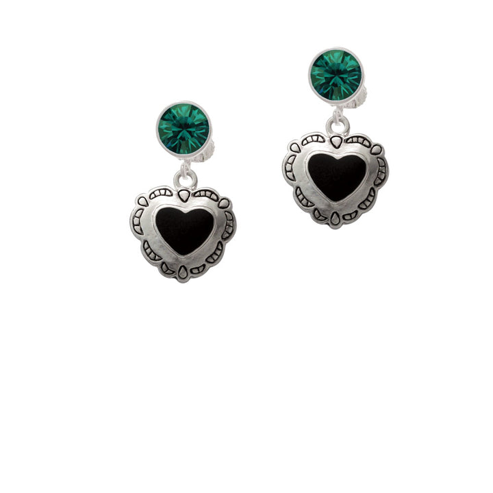 Black Concho Heart Crystal Clip On Earrings Image 6