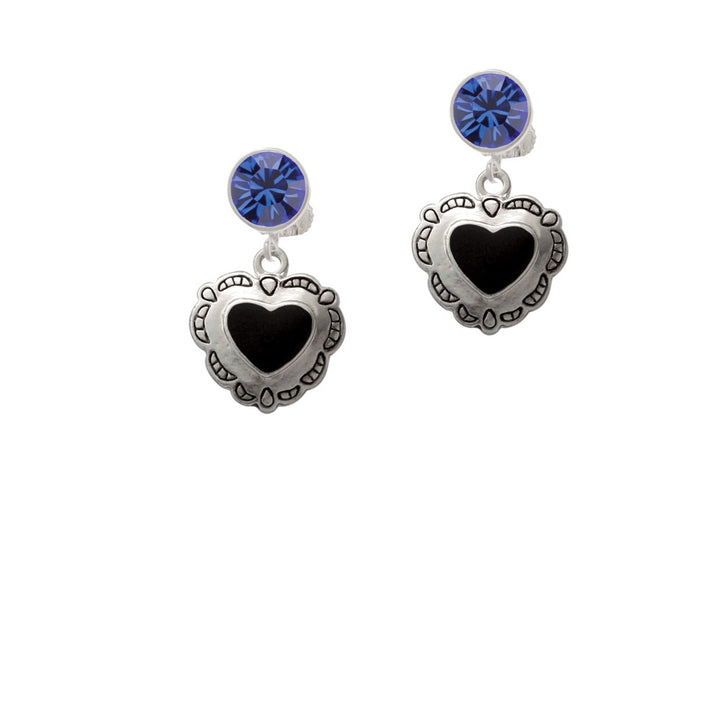 Black Concho Heart Crystal Clip On Earrings Image 7