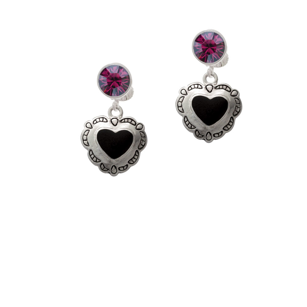 Black Concho Heart Crystal Clip On Earrings Image 8