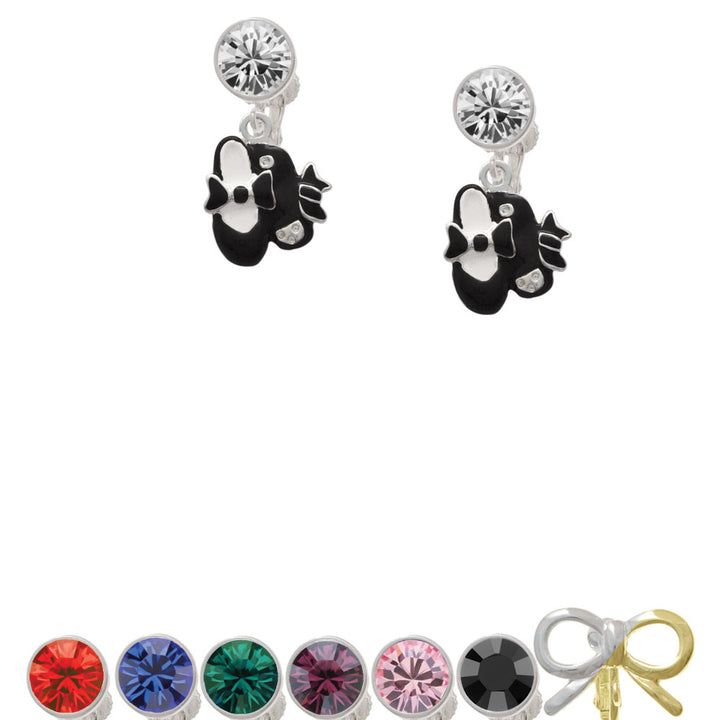 Black Enamel Tap Shoes Crystal Clip On Earrings Image 1