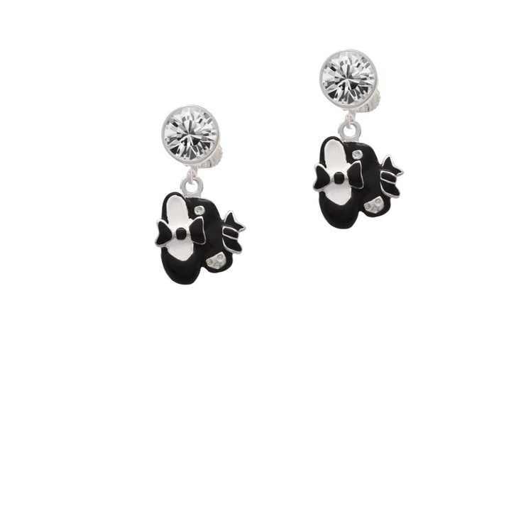 Black Enamel Tap Shoes Crystal Clip On Earrings Image 2