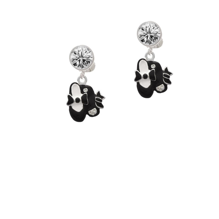 Black Enamel Tap Shoes Crystal Clip On Earrings Image 1