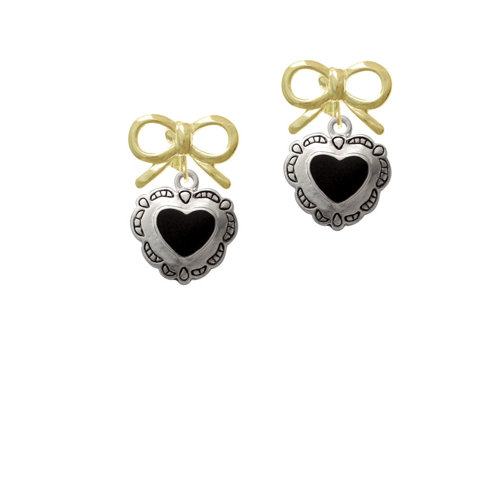 Black Concho Heart Crystal Clip On Earrings Image 10