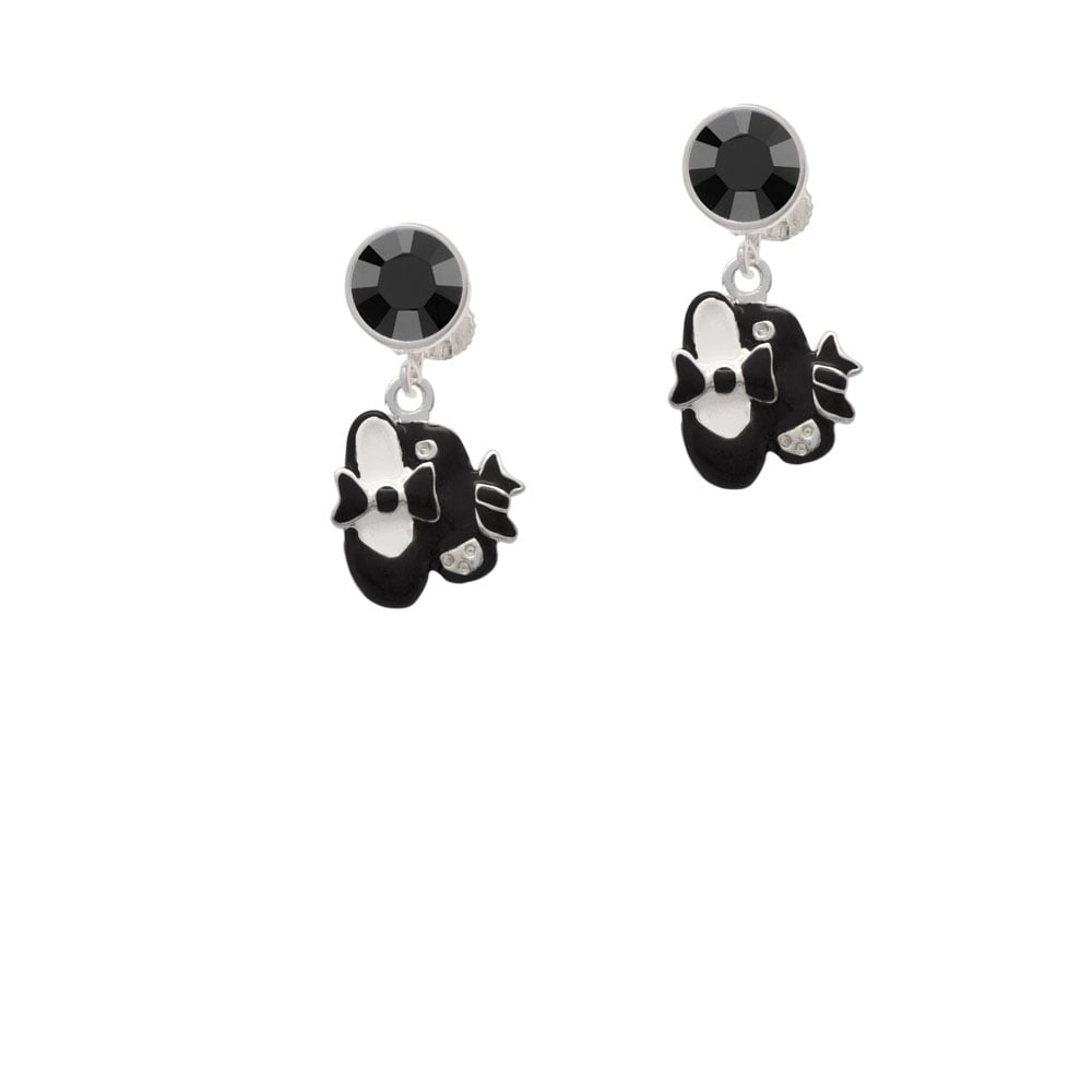 Black Enamel Tap Shoes Crystal Clip On Earrings Image 3