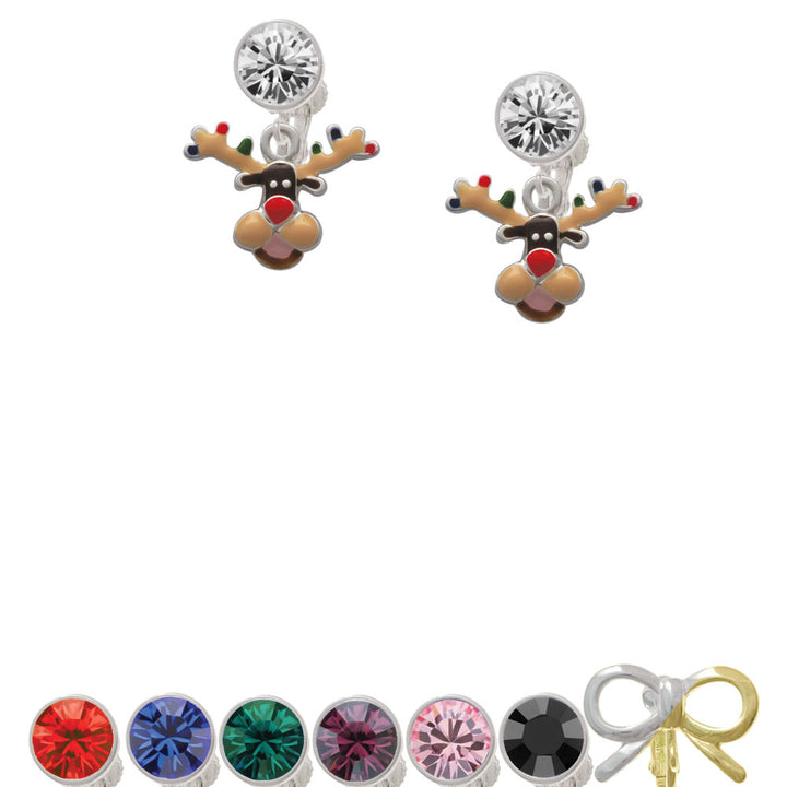 Reindeer with Christmas Lights Crystal Clip On Earrings Image 1