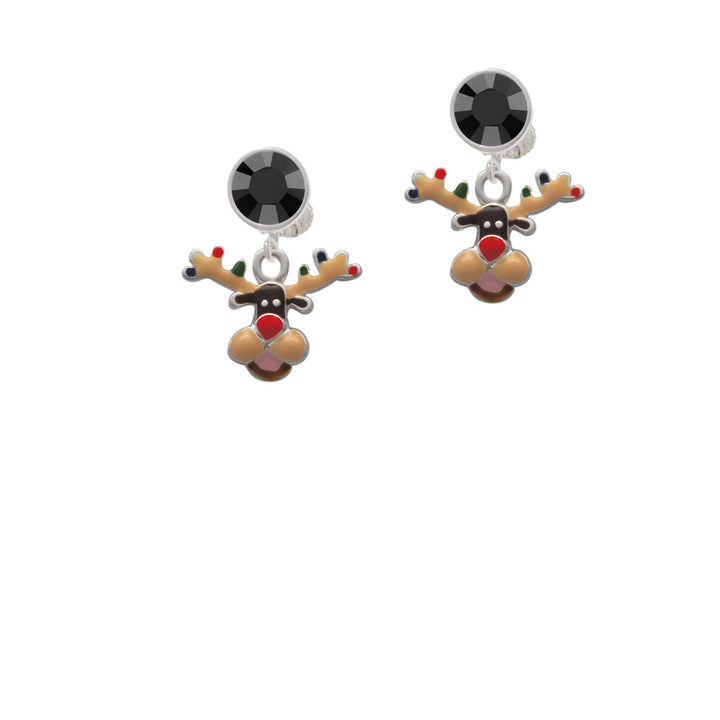 Reindeer with Christmas Lights Crystal Clip On Earrings Image 3