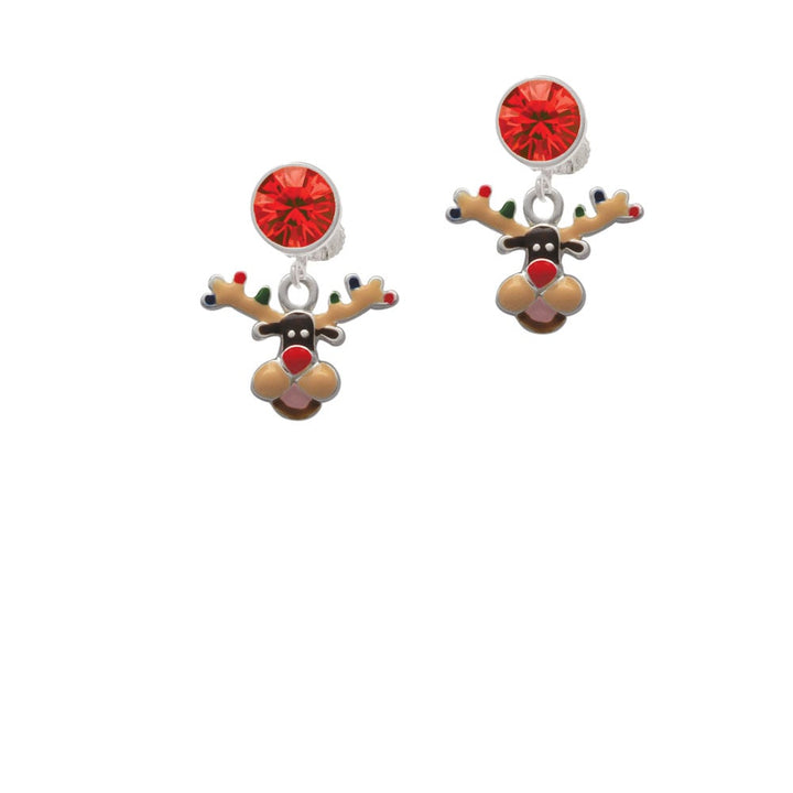 Reindeer with Christmas Lights Crystal Clip On Earrings Image 4