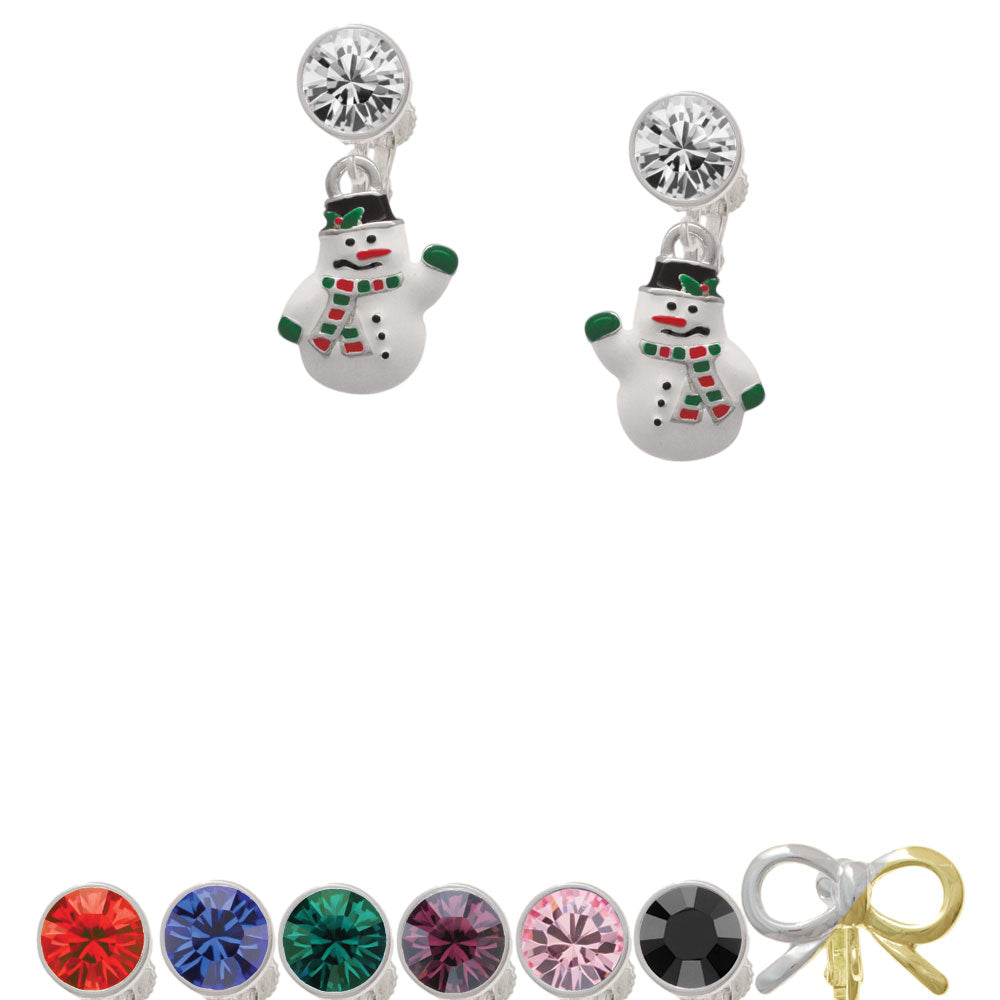 White Enamel Snowman Crystal Clip On Earrings Image 1