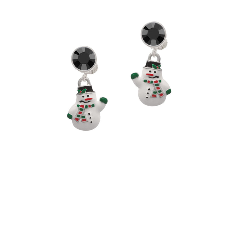 White Enamel Snowman Crystal Clip On Earrings Image 3