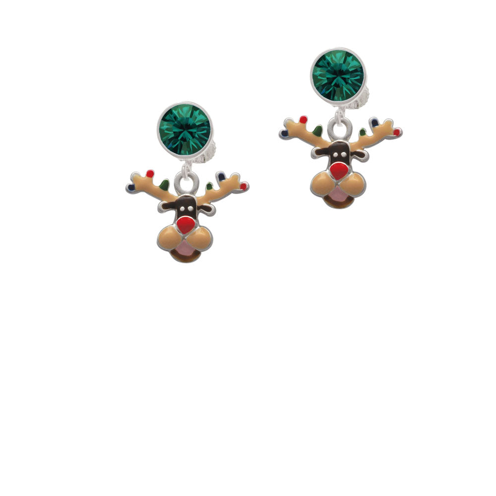 Reindeer with Christmas Lights Crystal Clip On Earrings Image 6