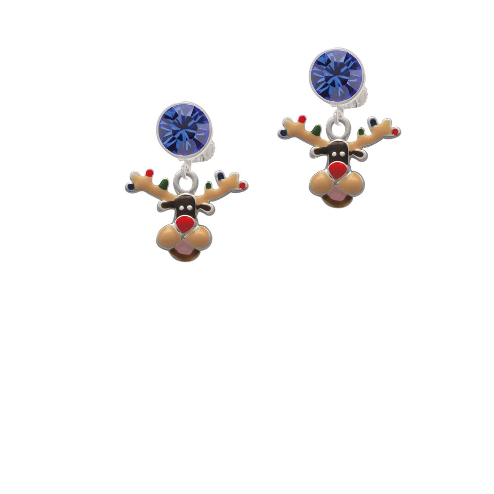 Reindeer with Christmas Lights Crystal Clip On Earrings Image 7