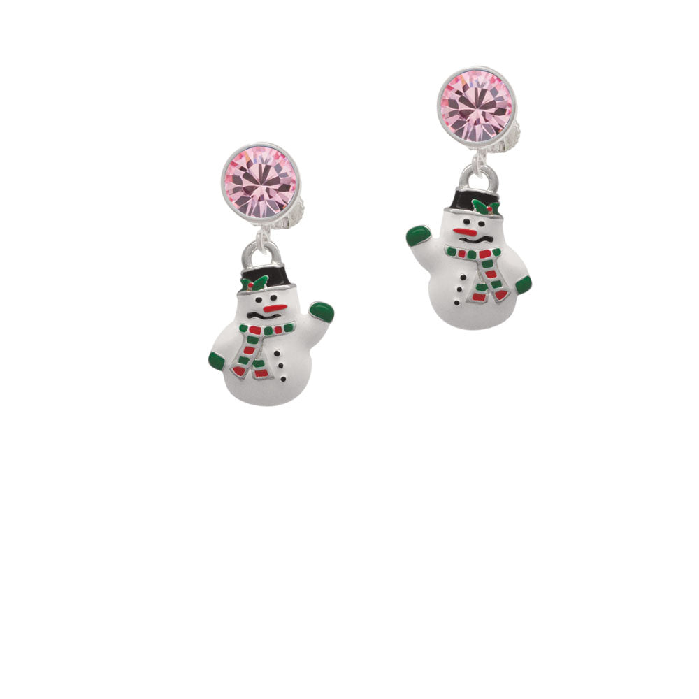 White Enamel Snowman Crystal Clip On Earrings Image 4