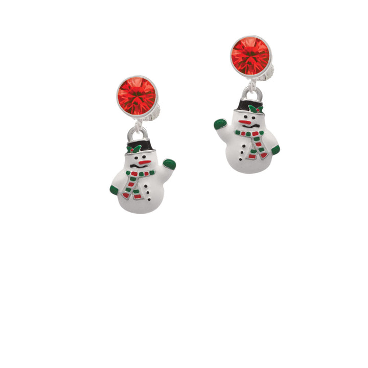 White Enamel Snowman Crystal Clip On Earrings Image 4