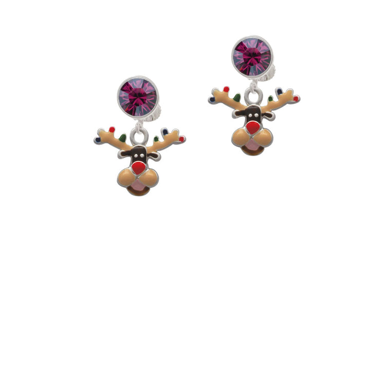 Reindeer with Christmas Lights Crystal Clip On Earrings Image 8